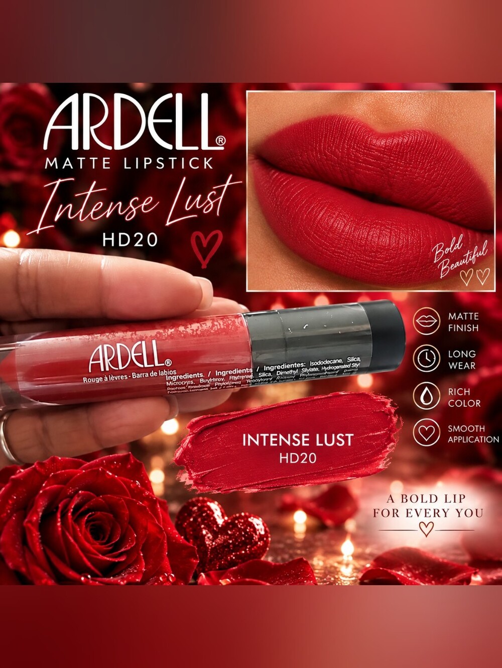 Ardell Intense Lust HD20 Matte Liquid Lipstick - Intense Red